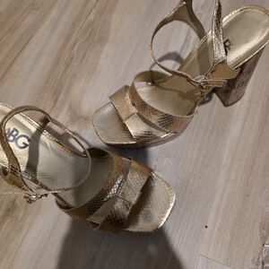 BCBG Metallic Gold Platform Sandals